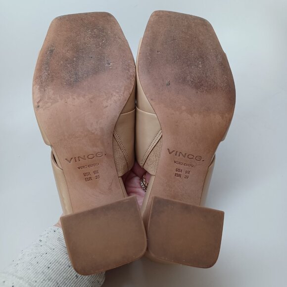 Vince Sandal Heels Nelda Square Toe Slide Neutral Tan Leather Womens 9M - Picture 14 of 16